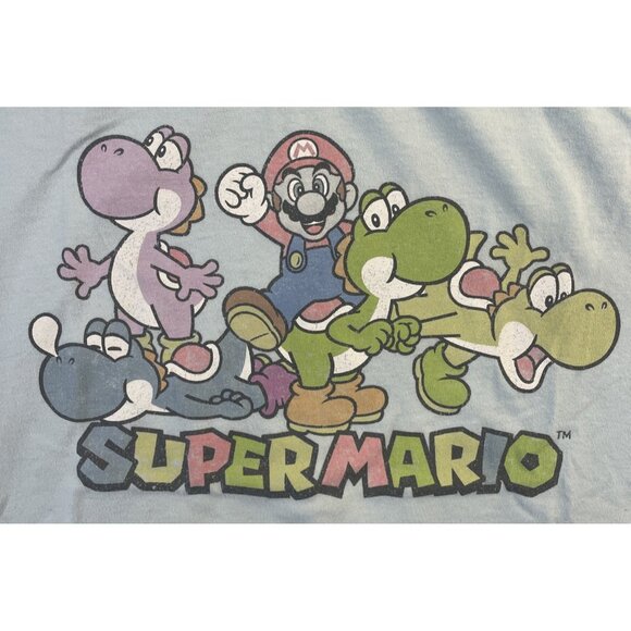 Large Light Blue Super Mario Graphic Print Logo T-Shirt Yoshi - Picture 1 of 7